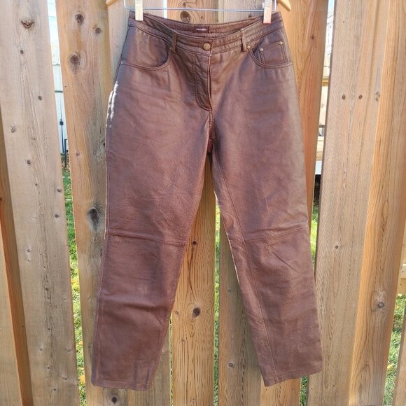 DANIER Brown Leather Pants Women's Size 4 Chocolate Brown - Picture 1 of 12